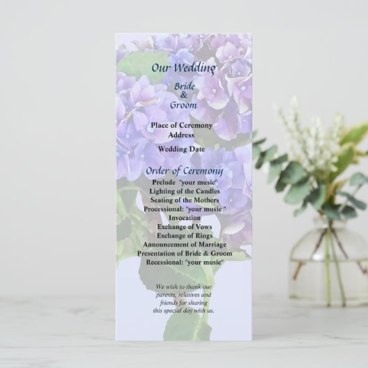 Dainty Blue Hydrangea Wedding Programme Programmakaart (Staand voorkant)