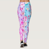 Dainty Blue Pink Floral Leggings (Achterkant)