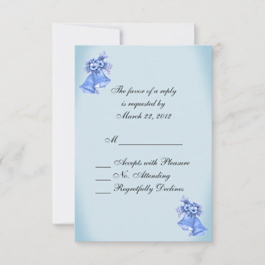Dainty Blue Wedding Bells RSVP Kaartje (Voorkant)