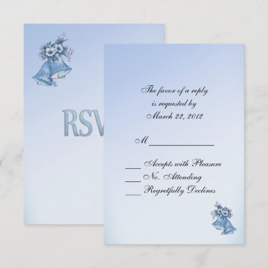 Dainty Blue Wedding Bells RSVP met Entree Kaartje (Voorkant / Achterkant)