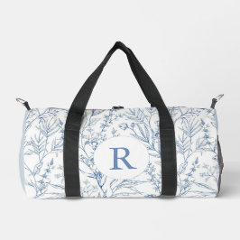 Dainty Blue & White Floral Monogram Duffel Bag Plunjezak