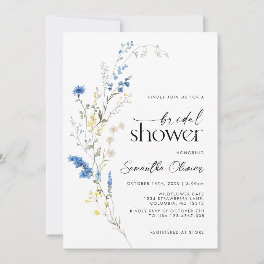 Dainty Blue Wild Flowers Eenvoudig Navy Vrijgezell Kaart (Voorkant)