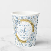 Dainty boho stoffige blauw waterverf bloemen goud papieren bekers (Voorkant)