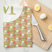 Dainty Boho Woodland Floral Pattern Green Monogram Theedoek (Quarter Fold)