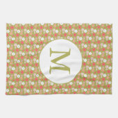 Dainty Boho Woodland Floral Pattern Green Monogram Theedoek (Horizontaal)