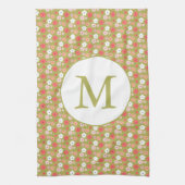 Dainty Boho Woodland Floral Pattern Green Monogram Theedoek (Verticaal)