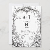 Dainty Botanical Rustic, Black & White Invitation Kaart (Achterkant)