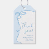 Dainty Bow wavy blue boy baby shower dank u Cadeaulabel (Voorkant)