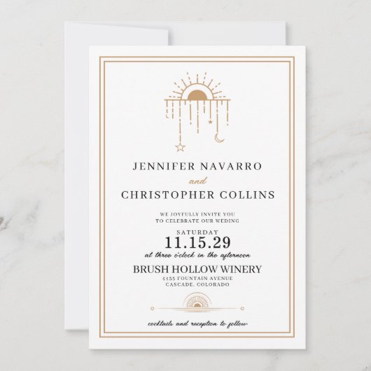 Dainty Celestial met foto bruiloft uitnodiging (Voorkant)