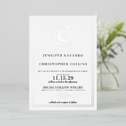 Dainty Celestial met foto bruiloft uitnodiging (Staand Voorkant)