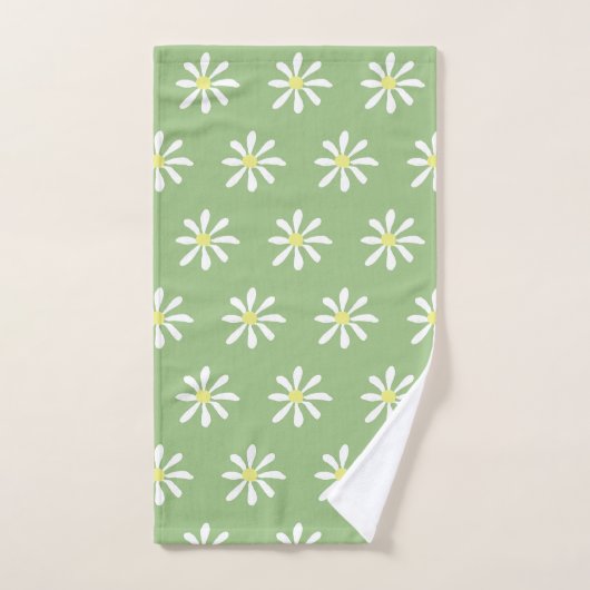 Dainty Daisy Hand Towel (Sage Green & White) Handdoek (Handdoek)