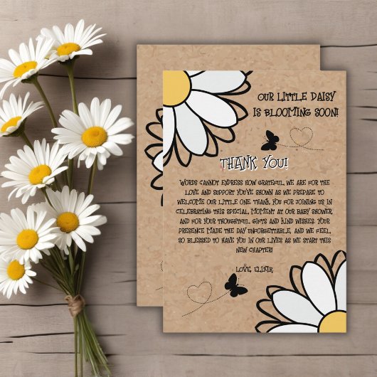 Dainty Daisy Minimalist Craft Baby shower Bedankkaart