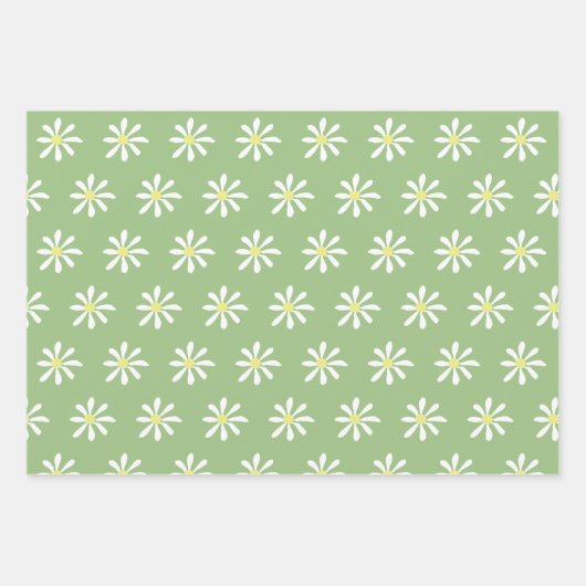 Dainty Daisy Wrapping Paper (Sage Green & White) (Voorkant 2)