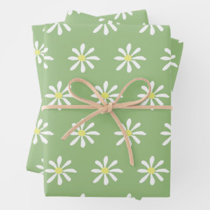 Dainty Daisy Wrapping Paper (Sage Green & White)