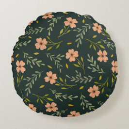 Dainty Ditsy Watercolor Floral Dark Green Pattern  Rond Kussen
