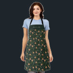 Dainty Ditsy Watercolor Floral Dark Green Pattern Schort<br><div class="desc">Beautiful apron pattern with hand painted watercolor small coral pink flowers and foliage on dark green background. Customizable text for a name.</div>