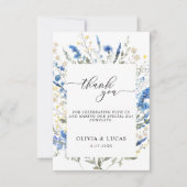 Dainty Dusty Blue Wild Floral Navy Rustic Wedding Bedankkaart (Voorkant)