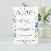 Dainty Dusty Blue Wild Floral Navy Rustic Wedding Bedankkaart (Staand voorkant)