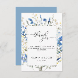 Dainty Dusty Blue Wild Floral Navy Rustic Wedding Bedankkaart
