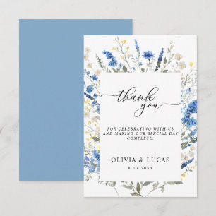 Dainty Dusty Blue Wild Floral Navy Rustic Wedding Bedankkaart