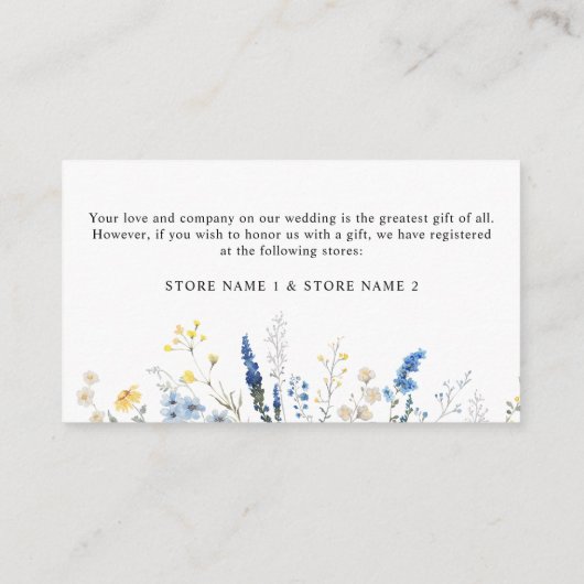 Dainty Dusty Blue Wild Flower Boho Wedding Details Informatiekaartje (Achterkant)