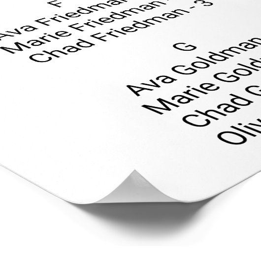 Dainty Elegance Alfabetical Seat Chart Poster (Hoek)