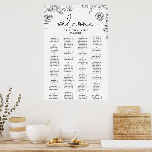 Dainty Elegance Alfabetical Seat Chart Poster (Keuken)