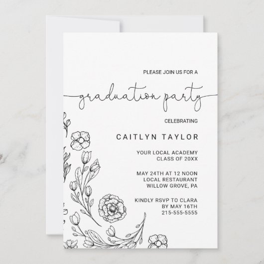 Dainty Elegance Graduation Party Kaart (Voorkant)