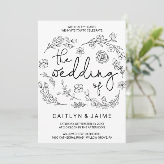 Dainty Elegance het huwelijk van Kaart (Staand voorkant)