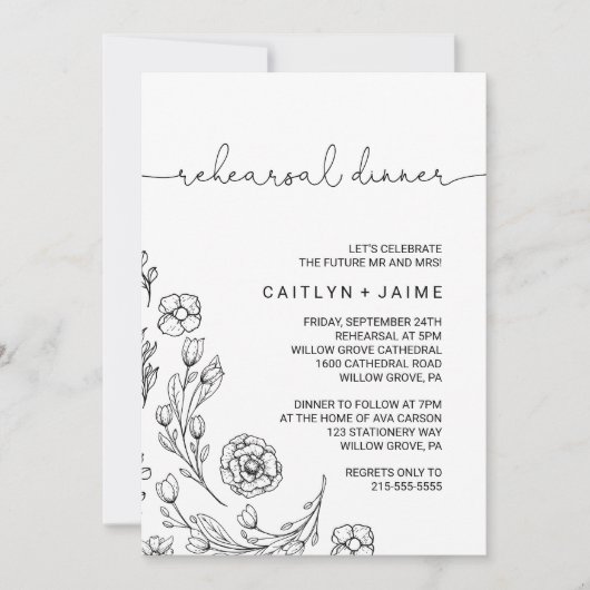 Dainty Elegance Rehearsal Dinner Kaart (Voorkant)