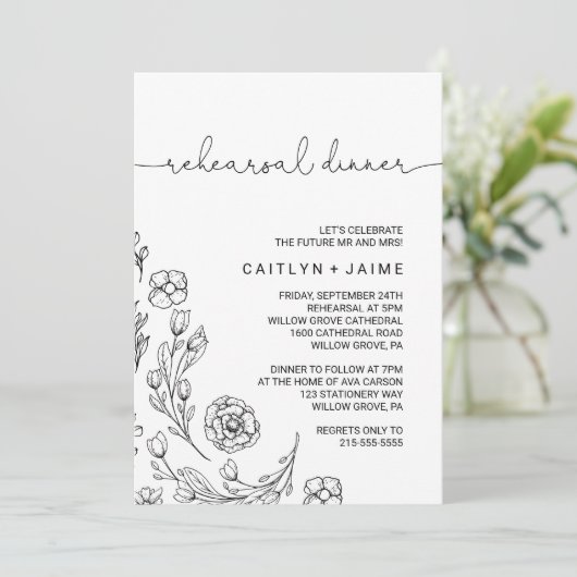 Dainty Elegance Rehearsal Dinner Kaart (Staand voorkant)