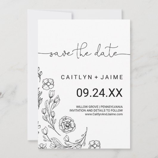 Dainty Elegance Save the Date Kaart (Voorkant)