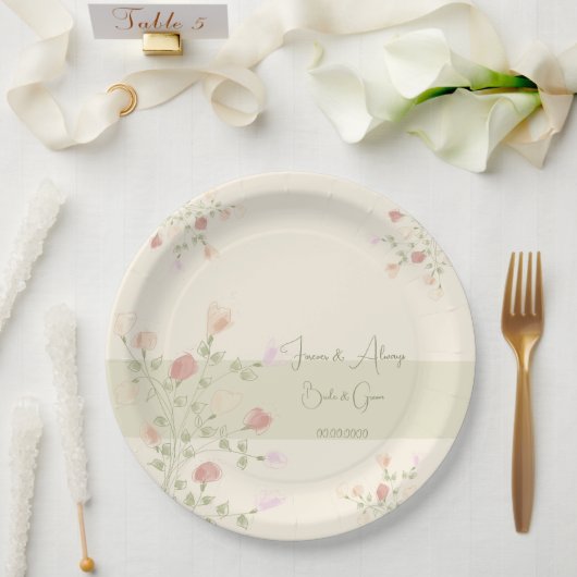 Dainty Floral Art Accented Papieren Bordje (Huwelijk)