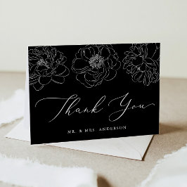 Dainty Floral Black and White Wedding Bedankkaart