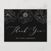 Dainty Floral Black and White Wedding Bedankt Briefkaart (Voorkant)