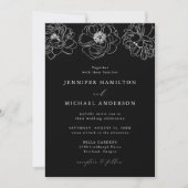 Dainty Floral Black and White Wedding Kaart (Voorkant)