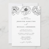 Dainty Floral Black and White Wedding Kaart (Voorkant)