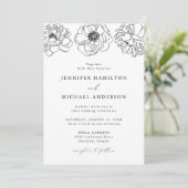 Dainty Floral Black and White Wedding Kaart (Staand voorkant)