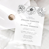 Dainty Floral Black and White Wedding Kaart