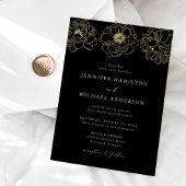 Dainty Floral Black en Gold Wedding Folie Uitnodiging