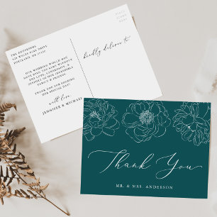 Dainty Floral Blauwgroen Weddenschap Bedankt Briefkaart