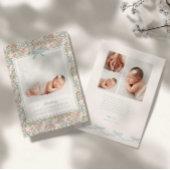 Dainty Floral Bow Photo Birth Announcement Aankondiging