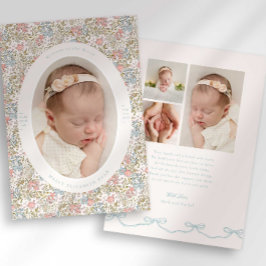 Dainty Floral Bow Photo Birth Announcement Aankondiging