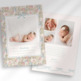 Dainty Floral Bow Photo Birth Announcement Aankondiging