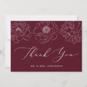 Dainty Floral Burgundy Wedding Bedankkaart (Voorkant)