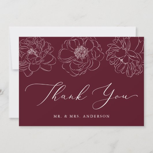 Dainty Floral Burgundy Wedding Bedankkaart (Voorkant)