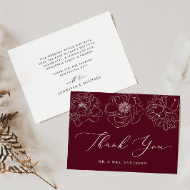 Dainty Floral Burgundy Wedding Bedankkaart