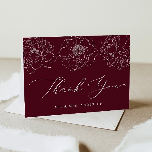 Dainty Floral Burgundy Wedding Bedankkaart