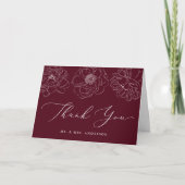 Dainty Floral Burgundy Wedding Bedankkaart (Voorkant)