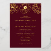 Dainty Floral Burgundy Wedding Folie Uitnodiging (Voorkant)